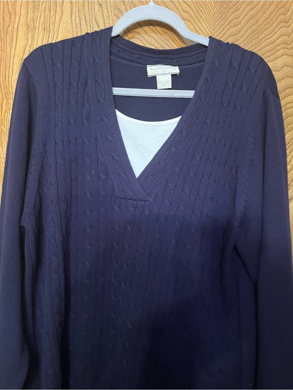 3x Allison Daley Women's Cable V-Neck Sweater - Navy